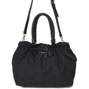 Prada Tessuto Bow Satchel nylon handbag braided top handles Black